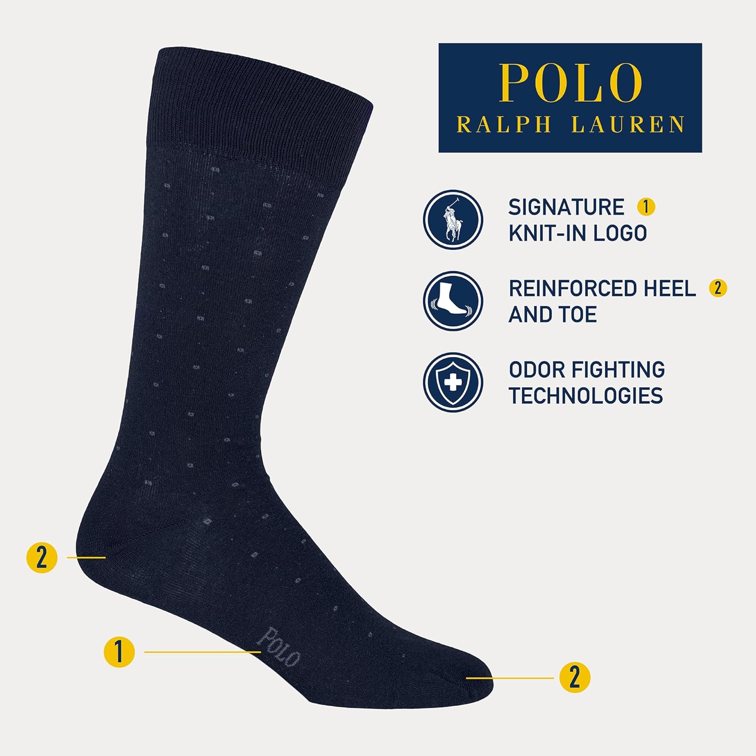 POLO RALPH LAUREN Мужские носки-следки с ассорти рисунком (3 пары), Black — фото 2