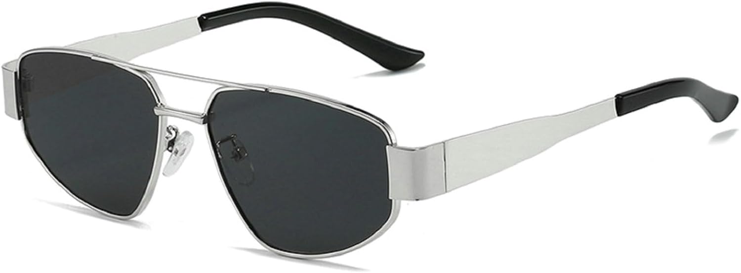 

Ретро металлические солнцезащитные очки-пилот с двойной перемычкой для женщин, модные темно-зеленые, защита от УФ-излучения UV400, мужские панк-солнцезащитные очки N45 mincl, C1