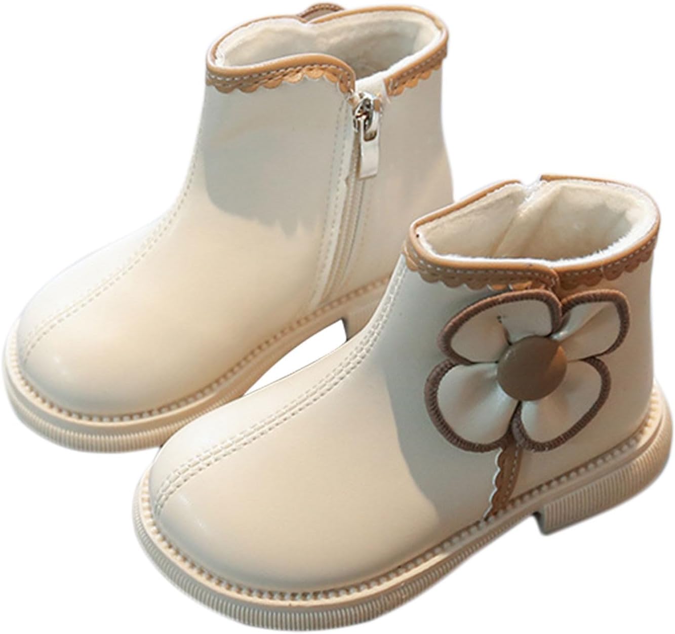 

Демисезонные ботинки для девочек с меховой подкладкой, зимние теплые ботиночки, детская обувь из искусственной кожи, короткие ботинки для улицы, размер 15M-10T Zzalalana, Beige