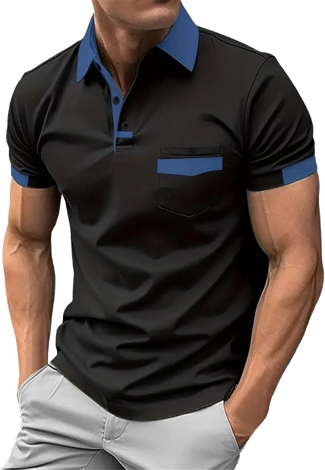 Поло мужское с контрастной отделкой, Generic, Z Black