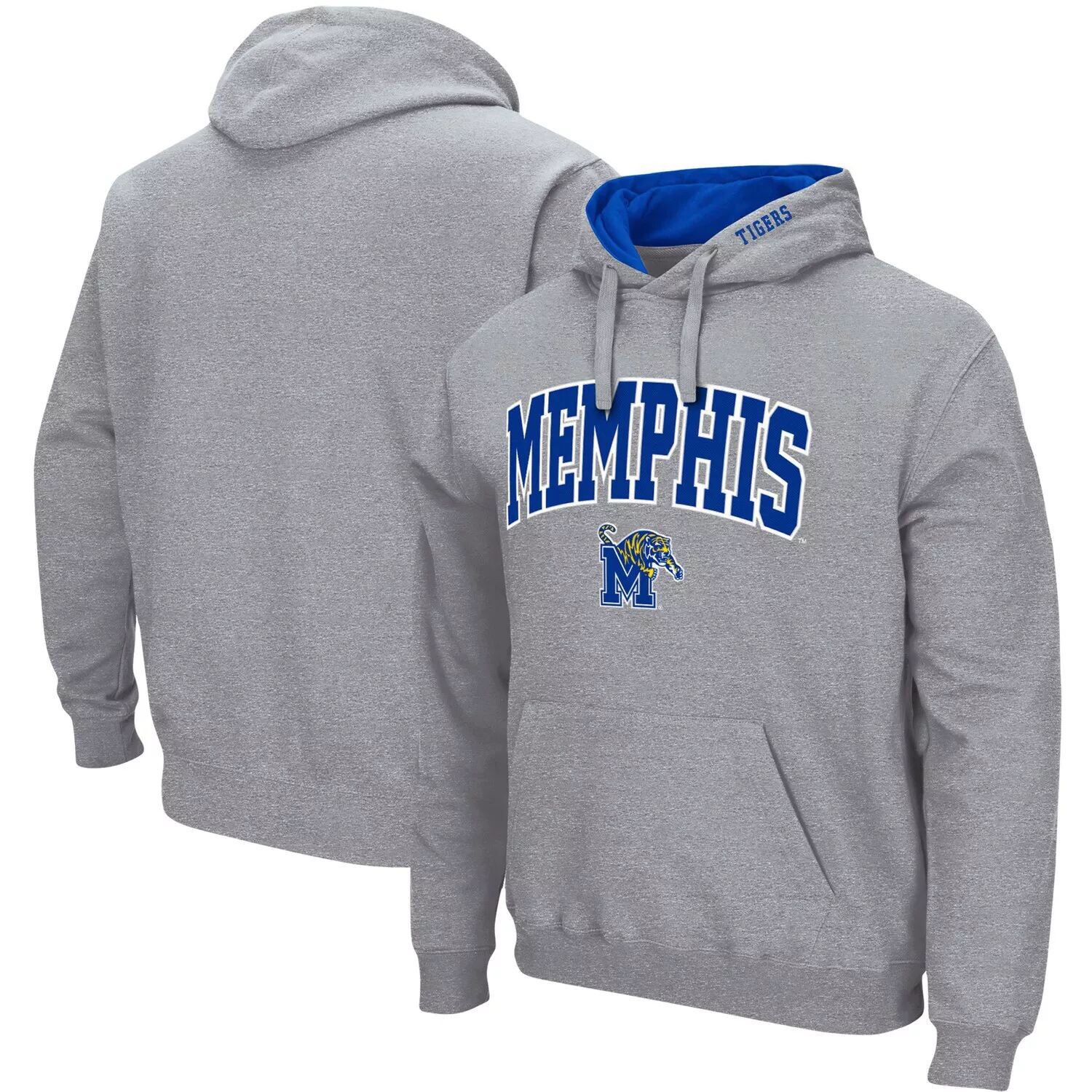 

Мужской серый пуловер с капюшоном Memphis Tigers Arch и Logo Colosseum