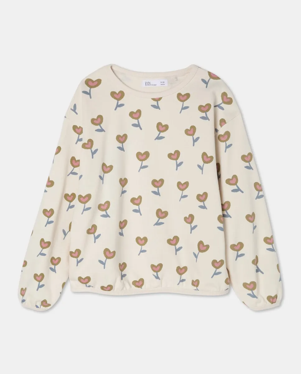 

Свитшот с круглым вырезом с полным принтом детских цветочков Kids El Corte Inglés, белый