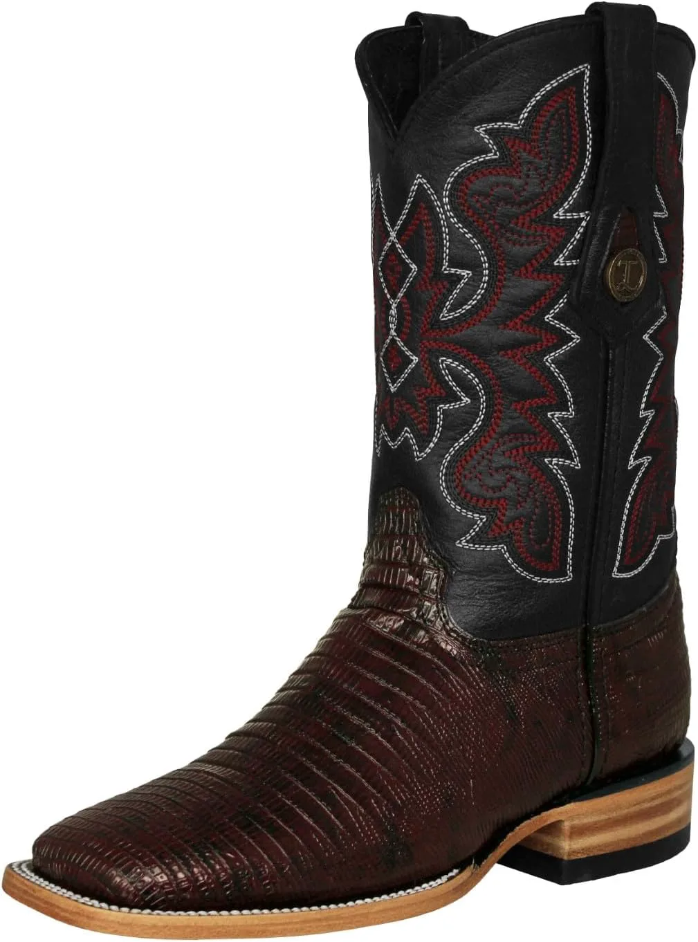 Texas Legacy Mens Black Cherry Cowboy Boots, кожаный квадратный носок с принтом Teju Lizard, черный
