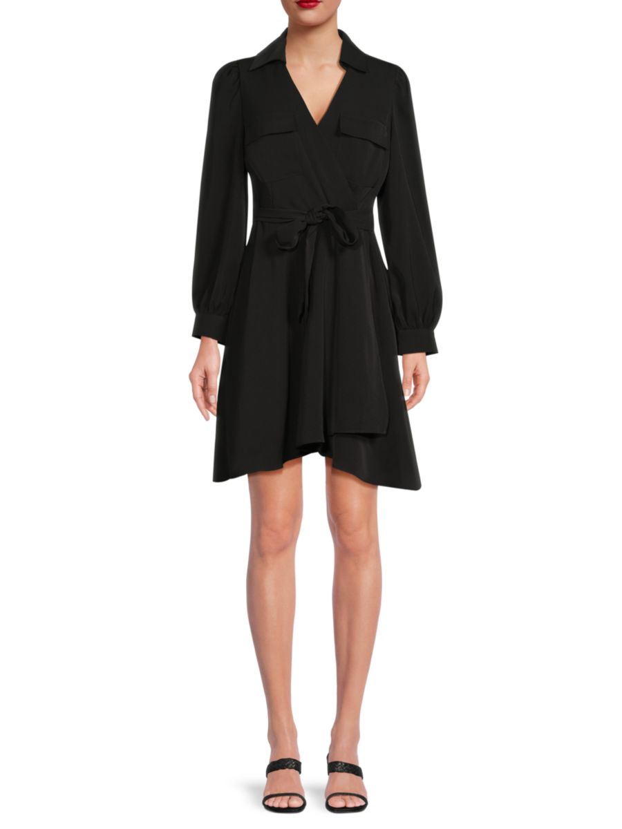 

Мини-платье с поясом и запахом DKNY, черный