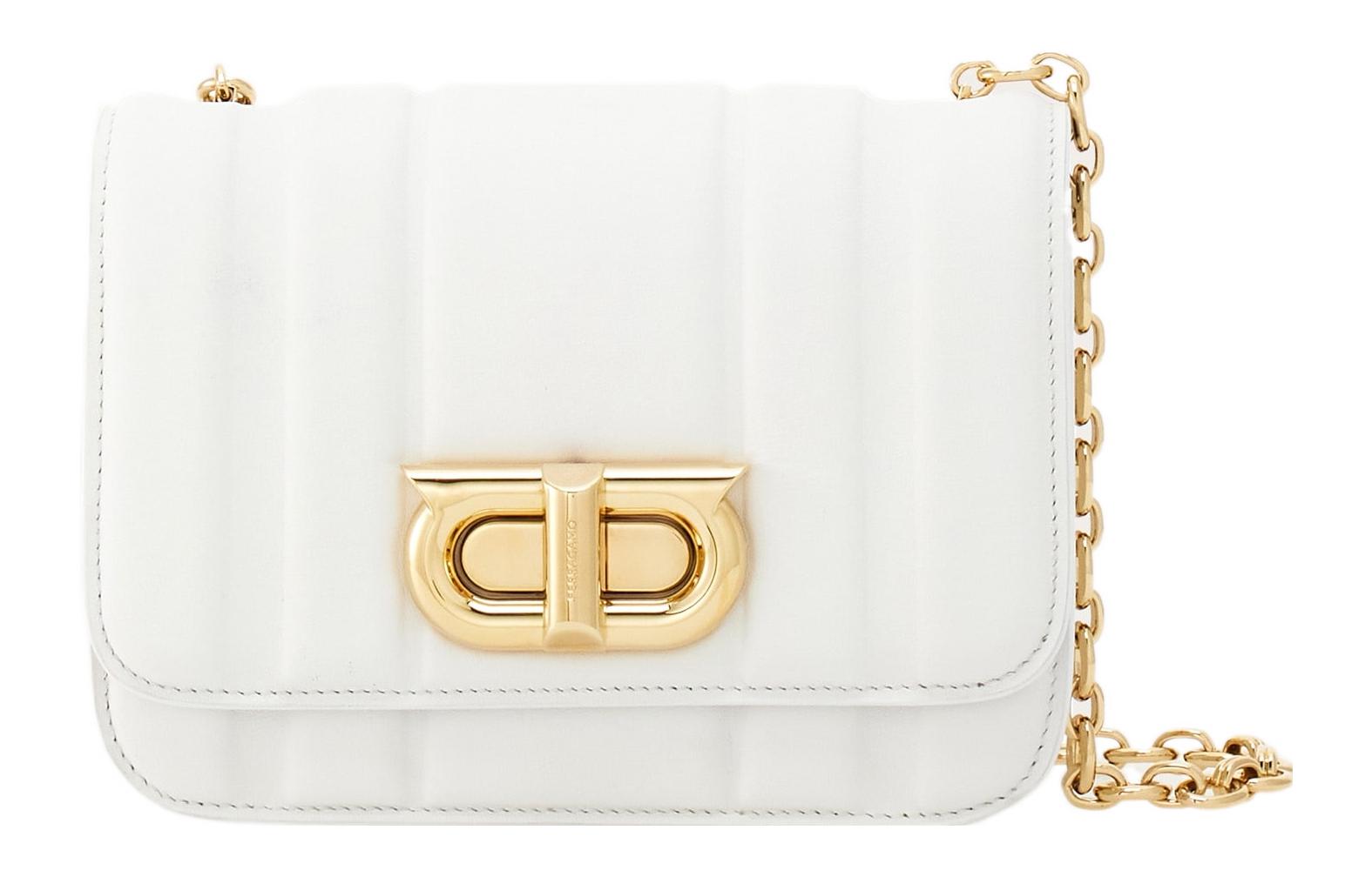 

Ferragamo Ганчини Миниатюрная женская наплечная сумка через плечо из телячьей кожи белого цвета