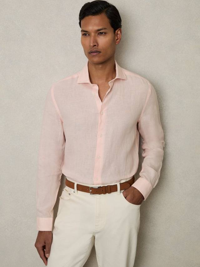 

Рубашка Ruban из льна с пуговицами по всей длине Reiss, Prep Pink