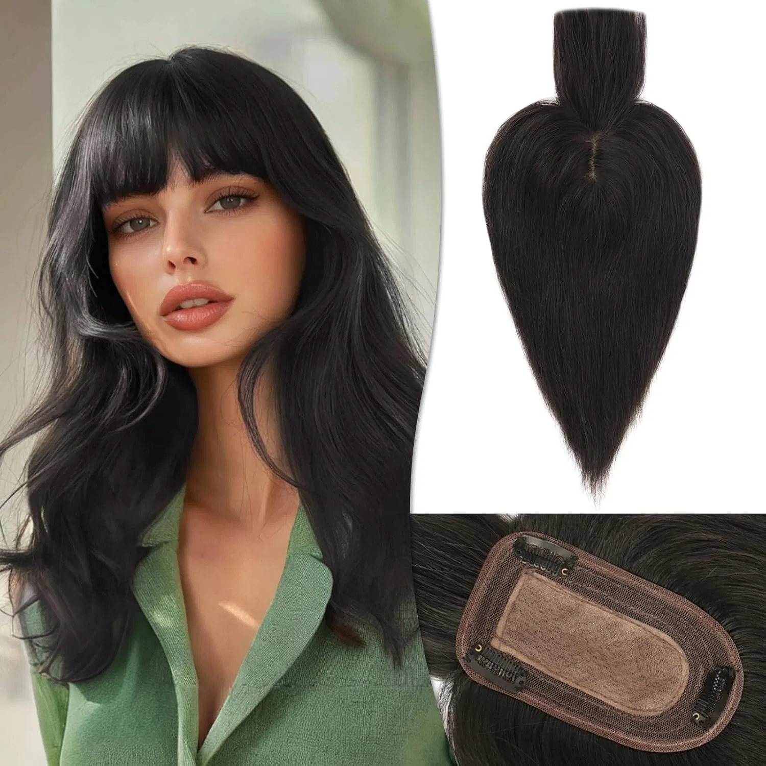 Накладка для волос с челкой из натуральных волос RUWISS Ruwiss, Natural Black