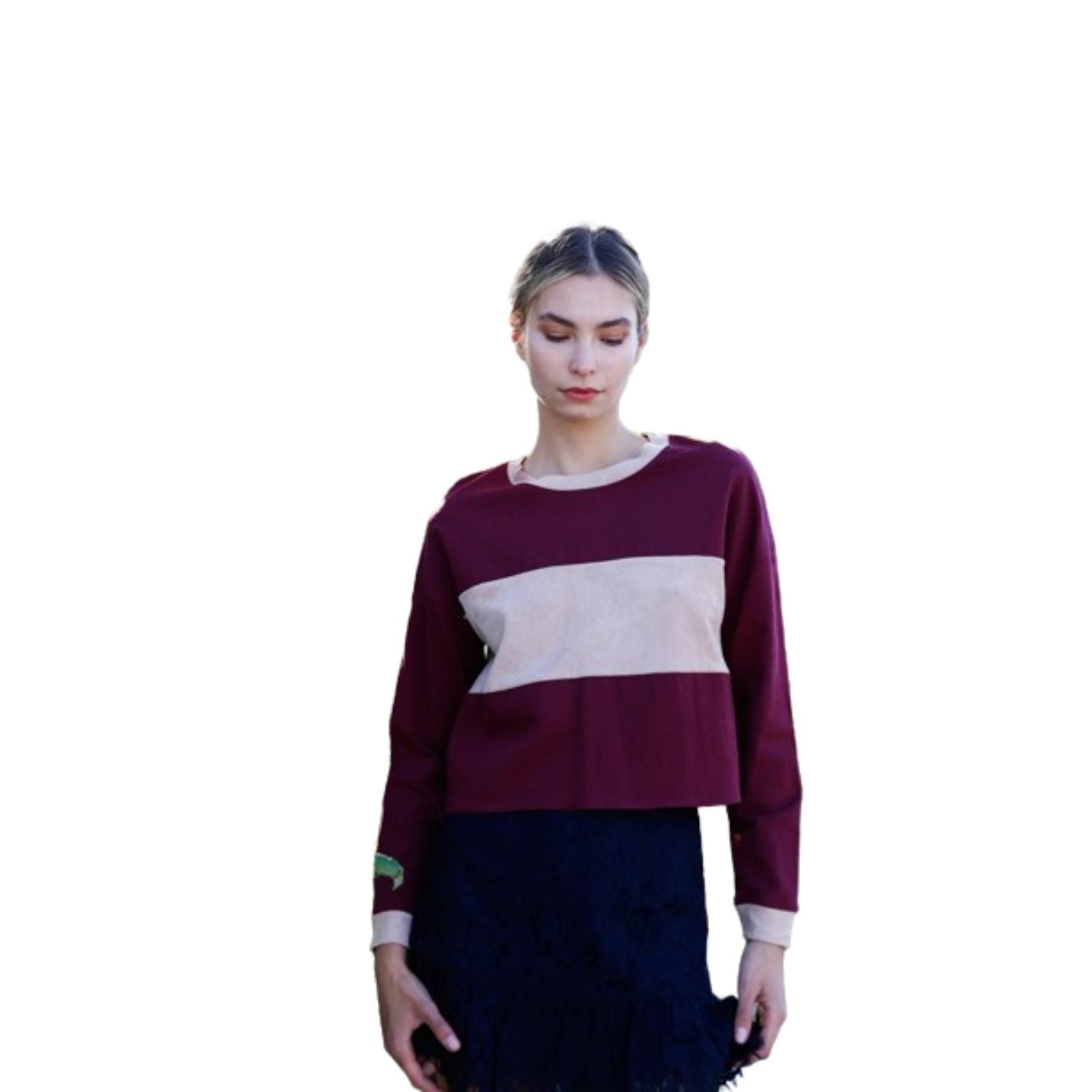 

Укороченный топ с длинными рукавами цвета бордо FASHNZFAB