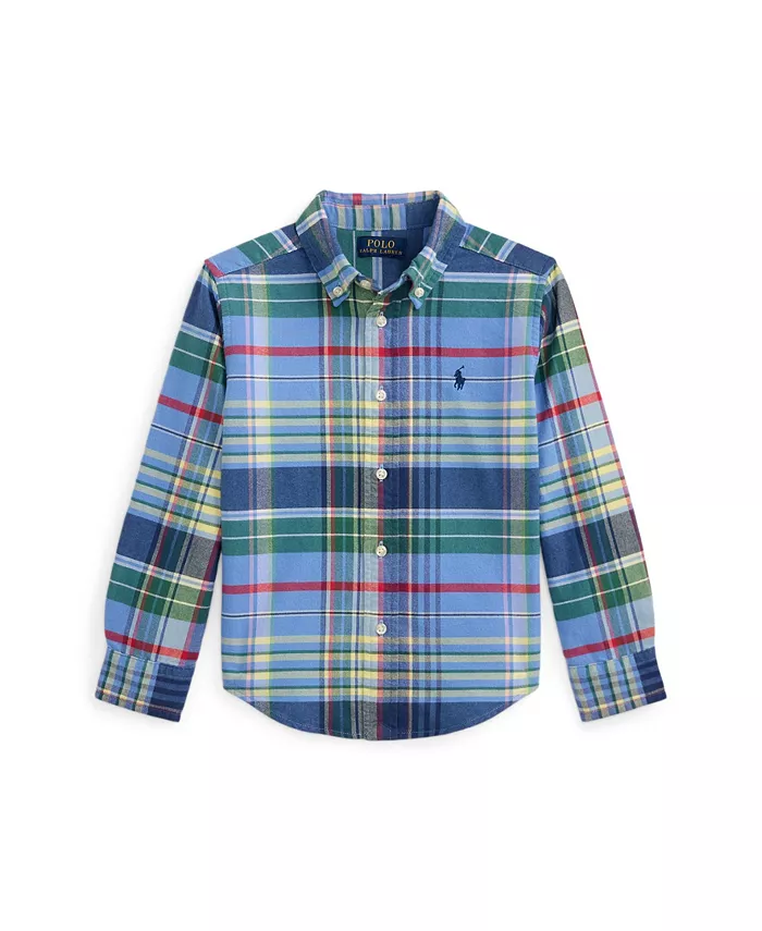

Детская и мальчиковая рубашка 2-7 лет в клетку из мягкой хлопковой оксфордской ткани Polo Ralph Lauren, синий