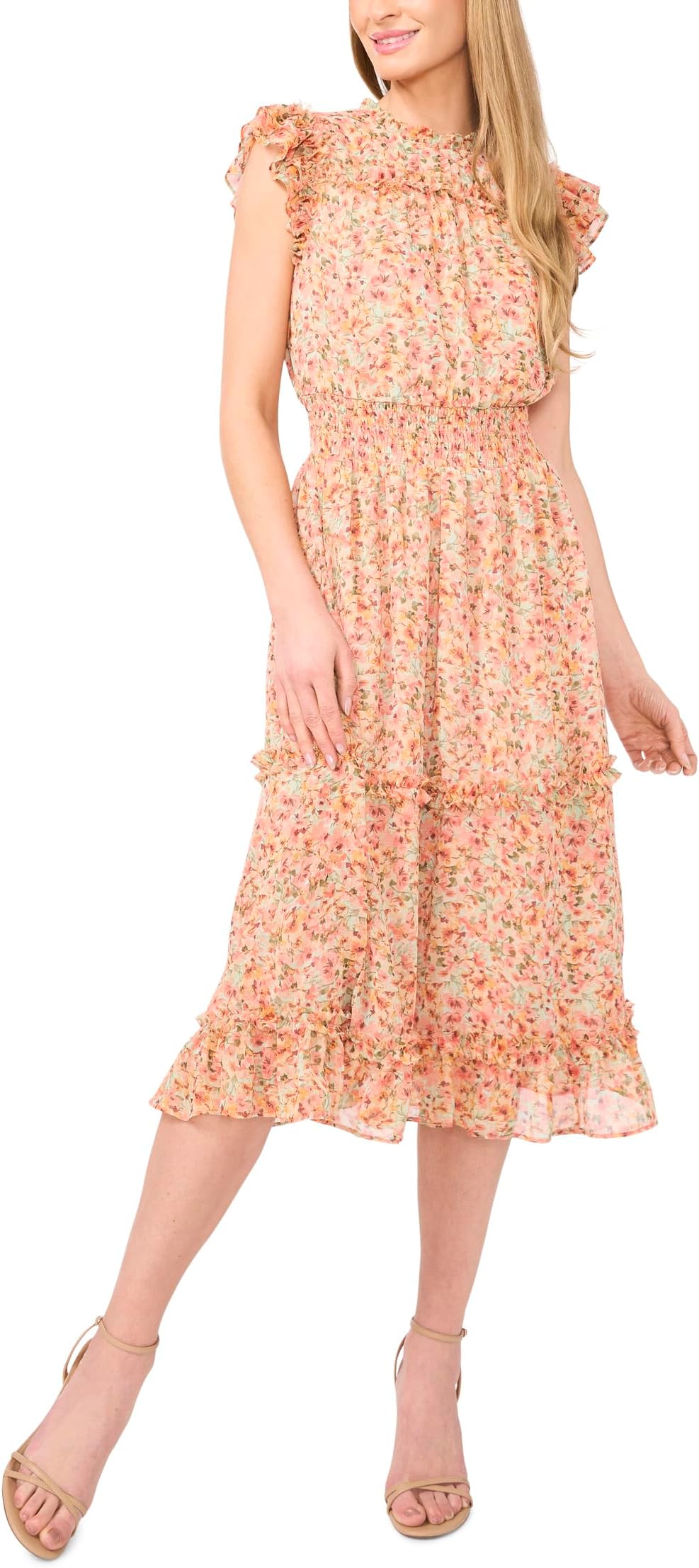 

Платье CeCe Smocked Waist Ruffle Tiered Midi Dress, цвет Mint Lime