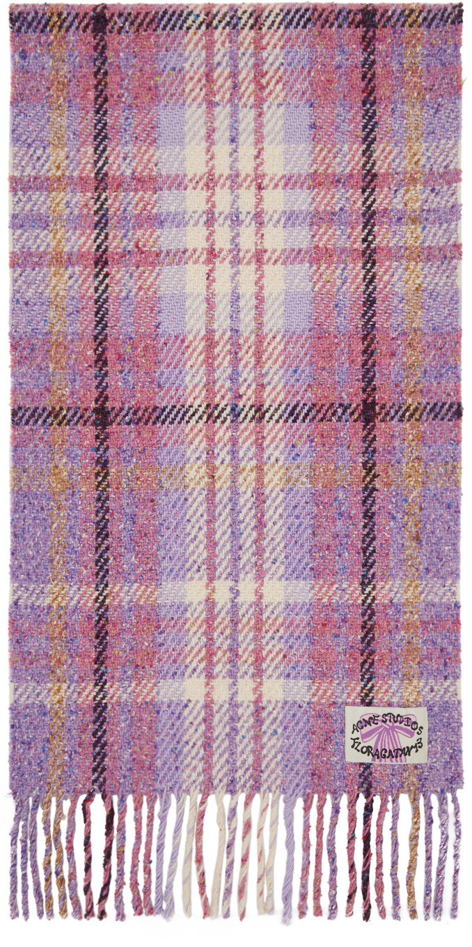 

Пурпурный шарф в шотландскую клетку с бахромой Acne Studios, цвет Violet purple