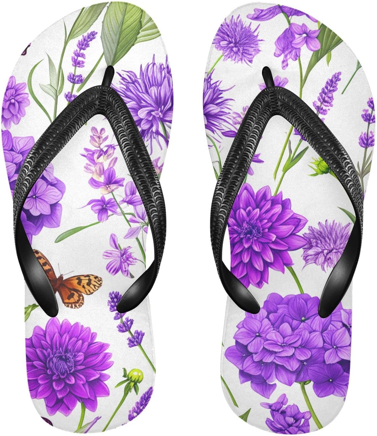 

Вьетнамки с цветочным узором гортензии и бабочки, белые пляжные шлепанцы, резиновые нескользящие летние тапочки для женщин и мужчин Sinestour