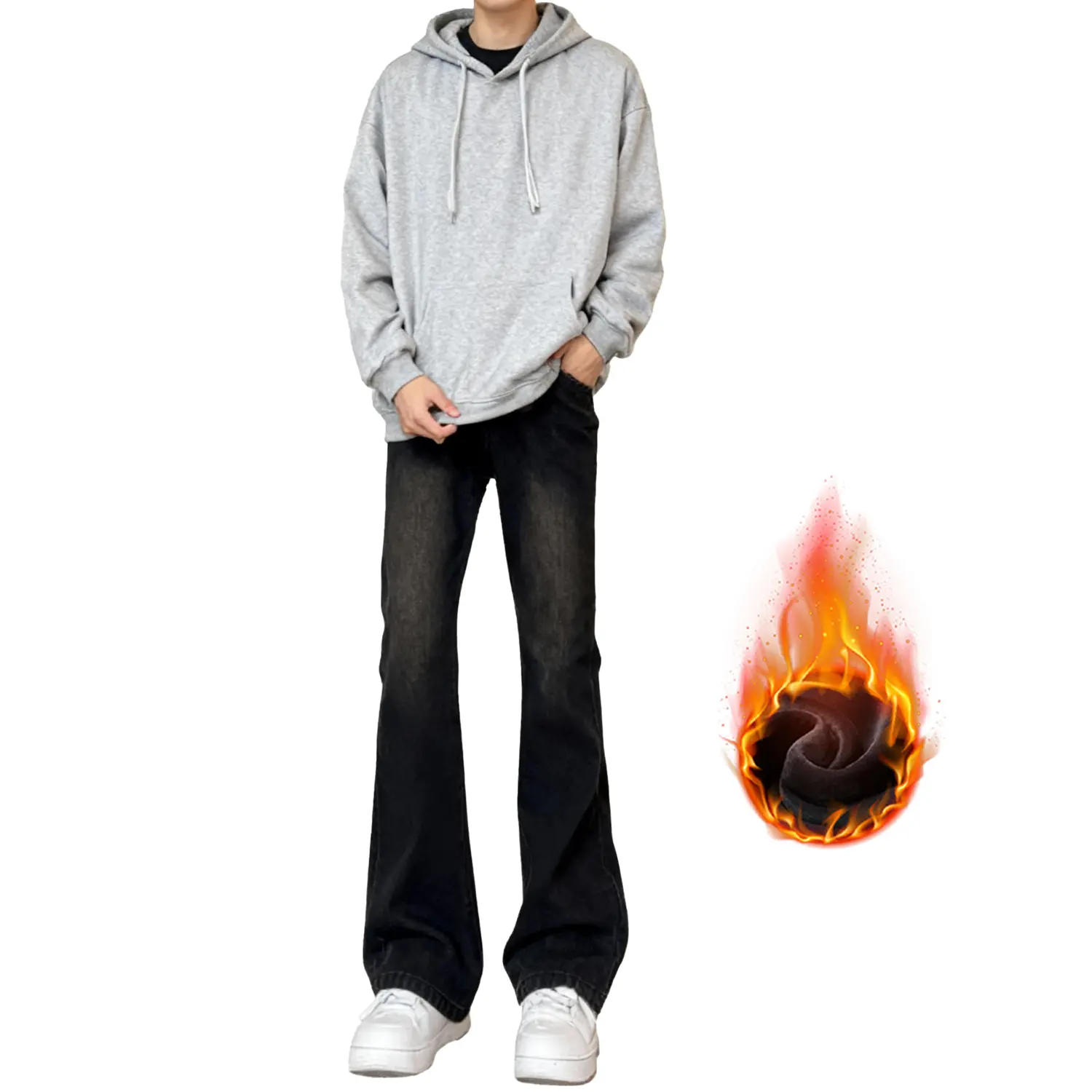 

Джинсы Unisex утепленные с флисовой подкладкой Slim Fit ZIAREL, черный серый (fleece-lined)