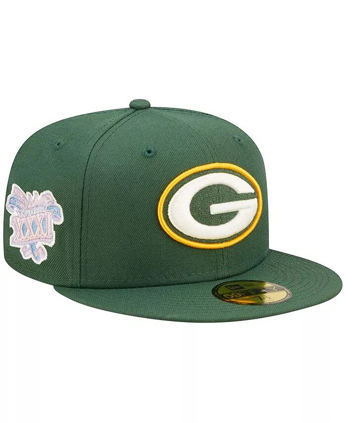 

Мужская зеленая толстовка Green Bay Packers Super Bowl XXXI Purple Pop 59FIFTY, облегающая шляпа New Era, зеленый