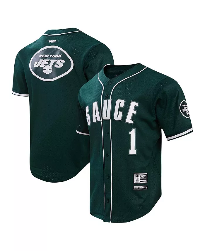 

Мужская бейсбольная рубашка на пуговицах Sauce Gardner зеленого цвета New York Jets Pro Standard