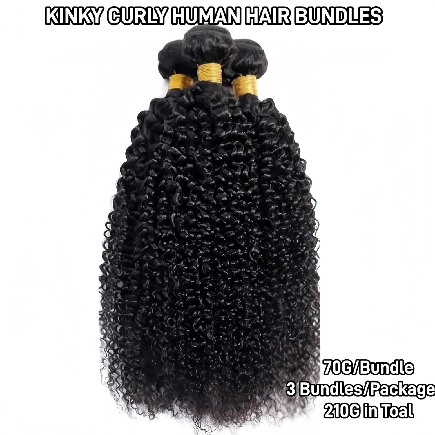Натуральные кудрявые пучки человеческих волос Kinky Curly Bundles Gralune, Black — фото 2