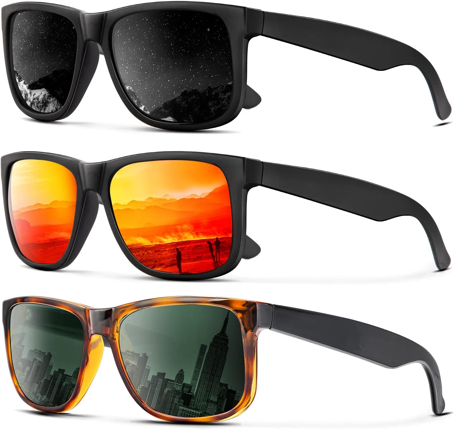 

Солнцезащитные очки KALIYADI для мужчин и женщин, поляризованные, классическая матовая черная оправа, защита от УФ-излучения, комплект из 3 штук, (3 Pack) Black/Orange/Tortoise G15