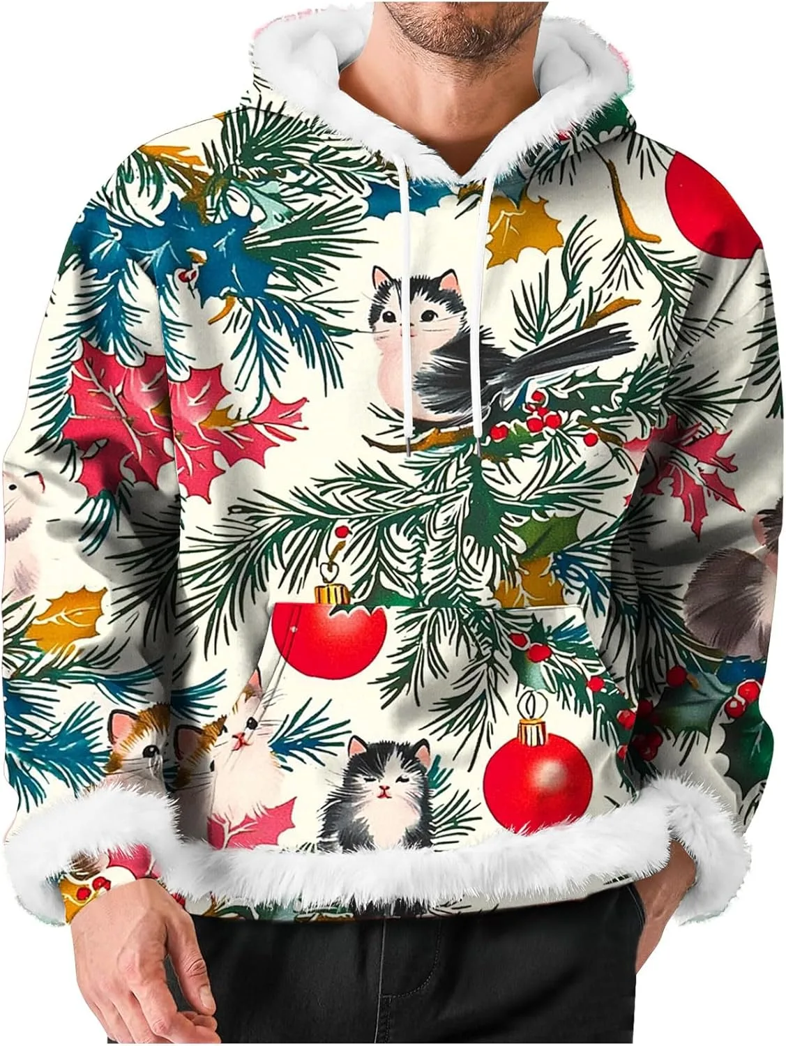 

Рождественский худи для мужчин с карманом и искусственным мехом Zeiyignr