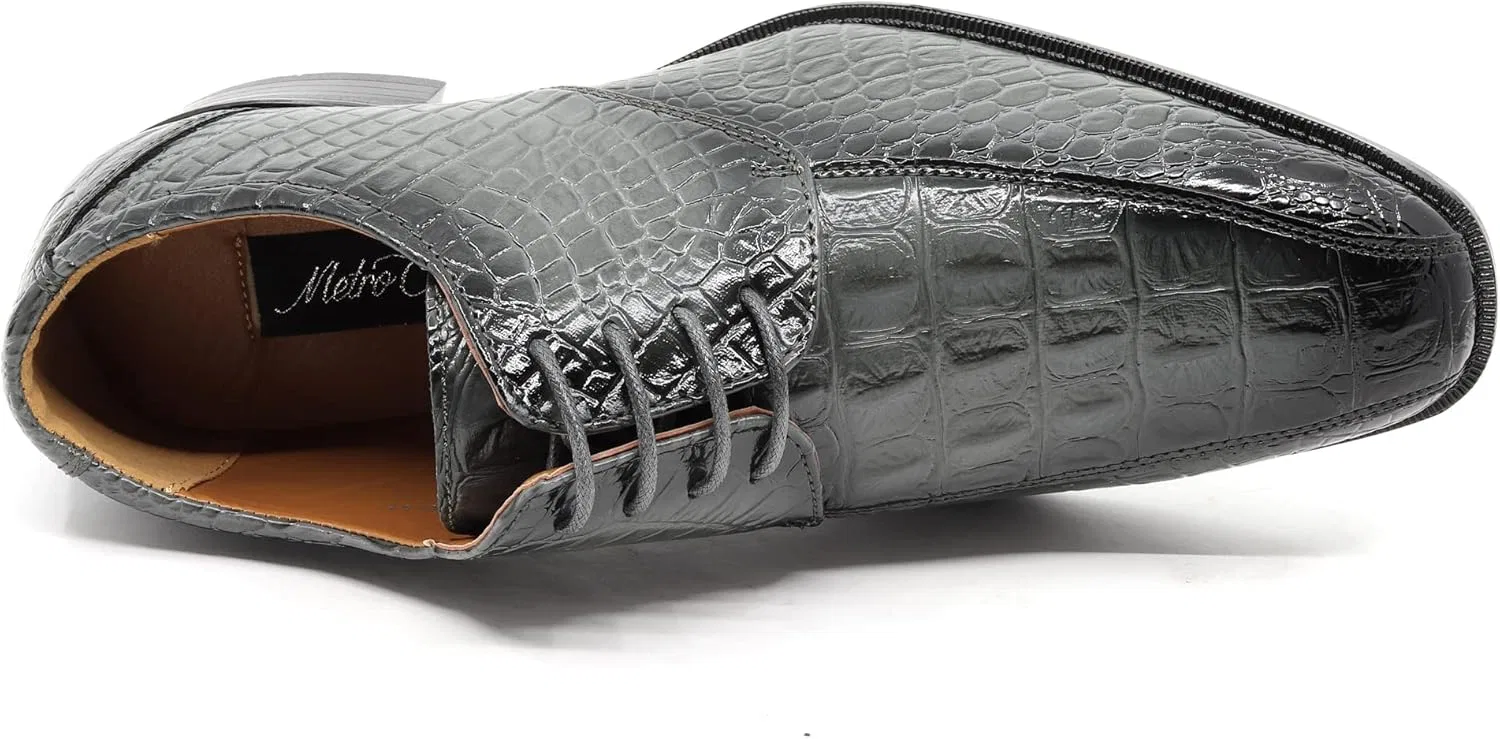 Мужские оксфорды с крокодиловым принтом, шнуровка, Crocodile-03 Metrocharm, Gray — фото 4