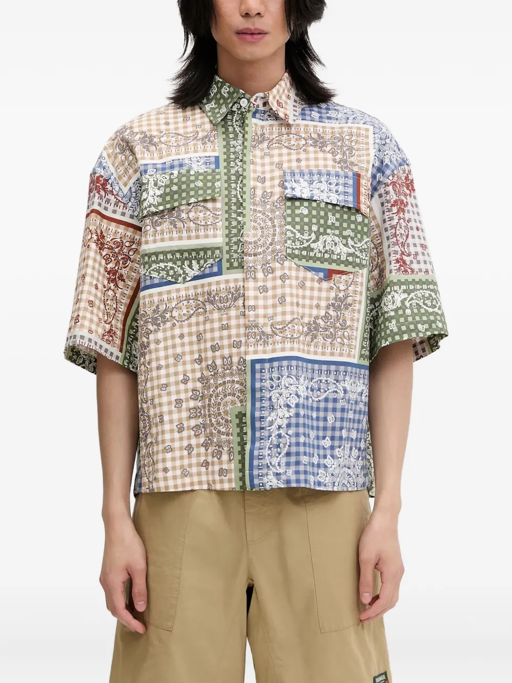 

Рубашка в технике пэчворк RHUDE, нейтральный