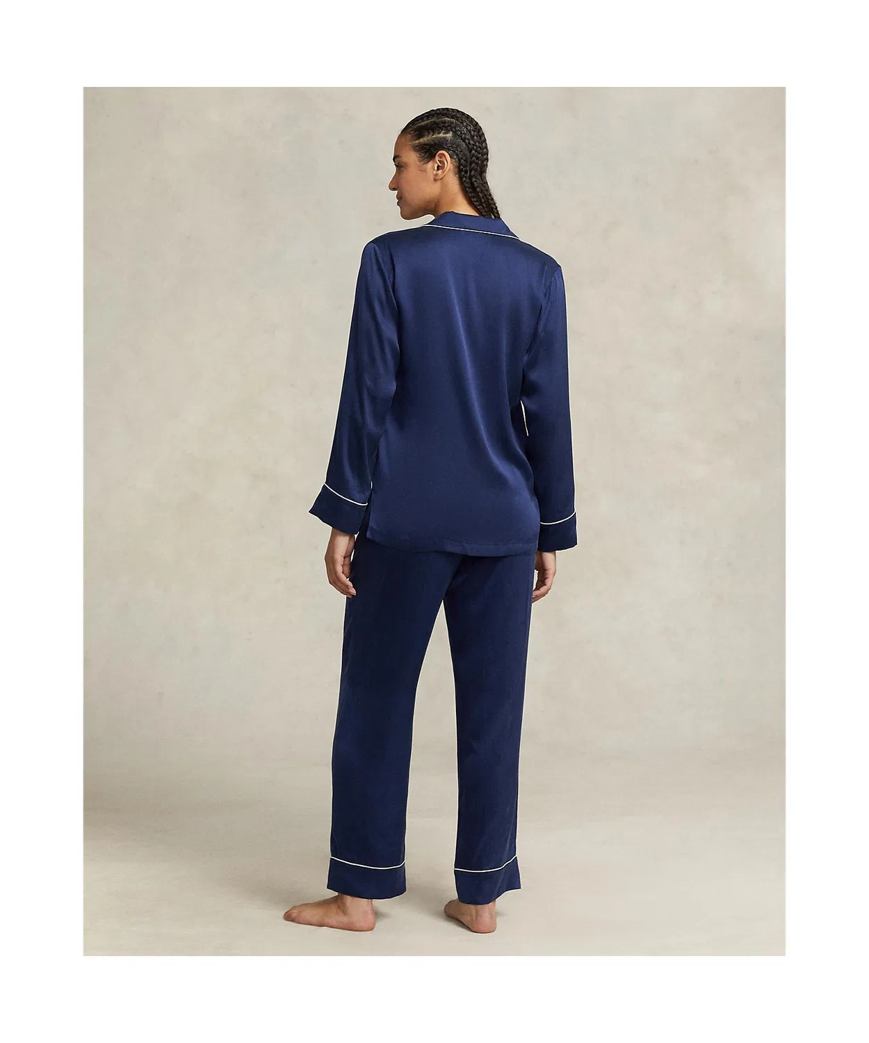 Пижамный комплект с длинным рукавом stretch silk Ralph Lauren тёмно-синий — фото 4