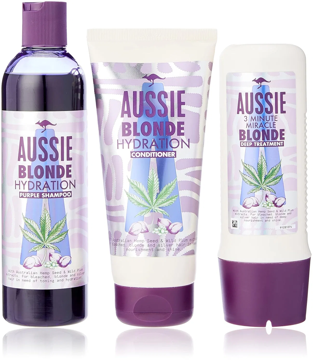 Набор Aussie Blonde Hydration Vegan: фиолетовый шампунь, кондиционер и маска для волос Aussie