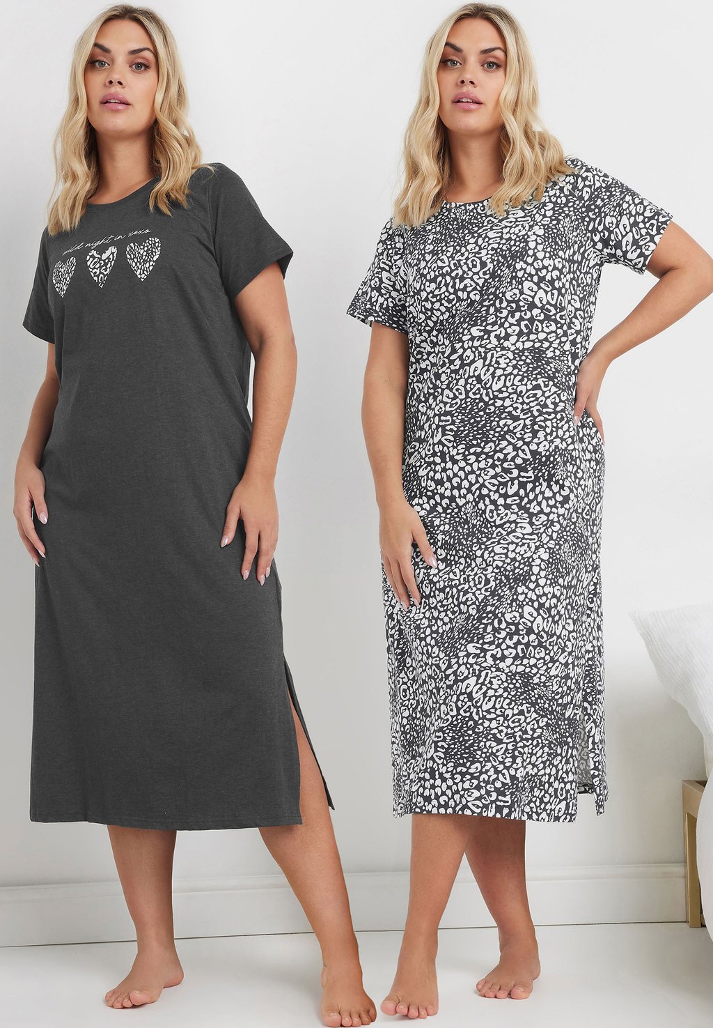 

Ночная рубашка 2 PACK LEOPARD PRINT Yours Clothing, темно-серый
