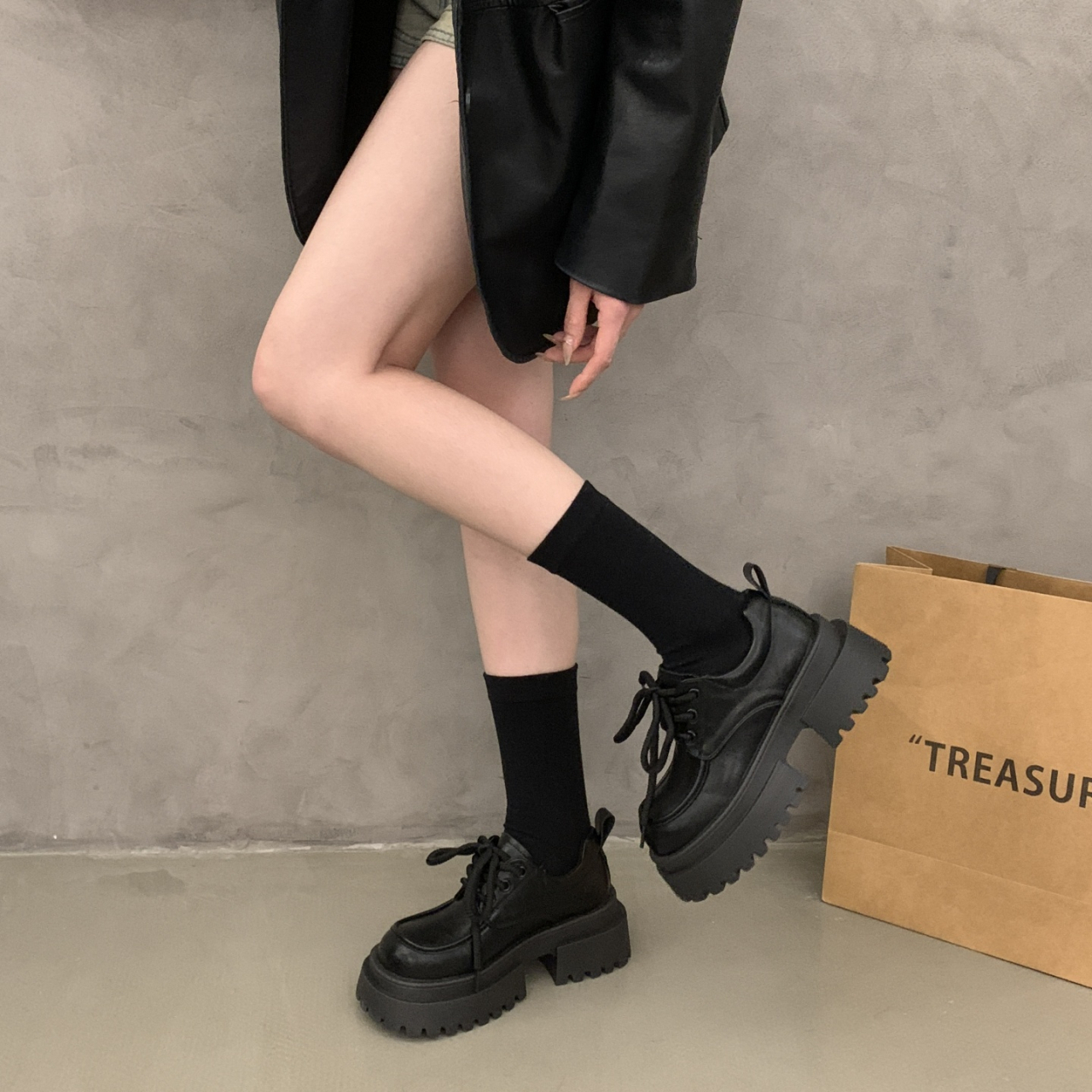 WUJI Женские повседневные туфли 6 см черные, цвет Black — фото 3