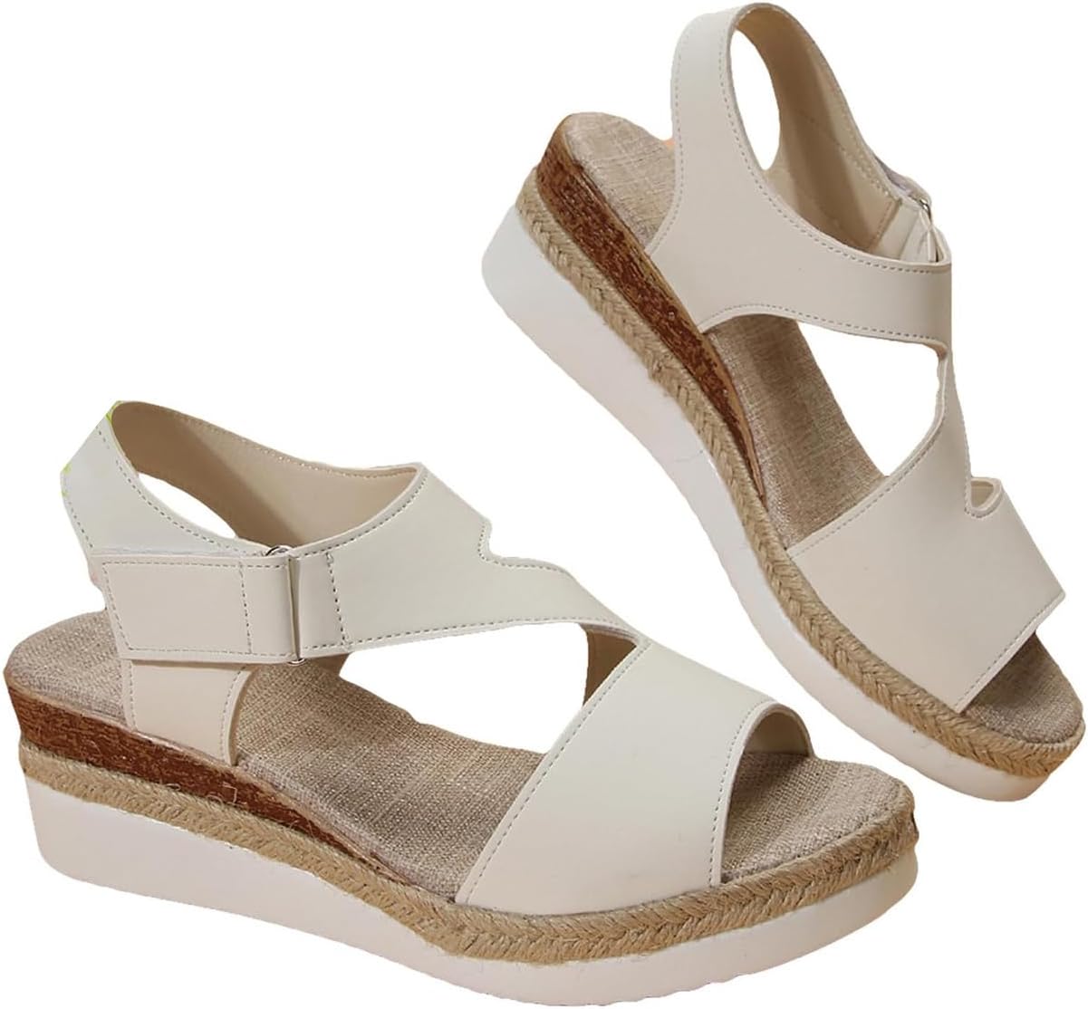 

Женские сандалии на платформе с открытым носком, регулируемые сандалии на щиколотке, удобная поддержка свода стопы, обувь для ходьбы, летние пляжные сандалии Kvotuu, бежевый