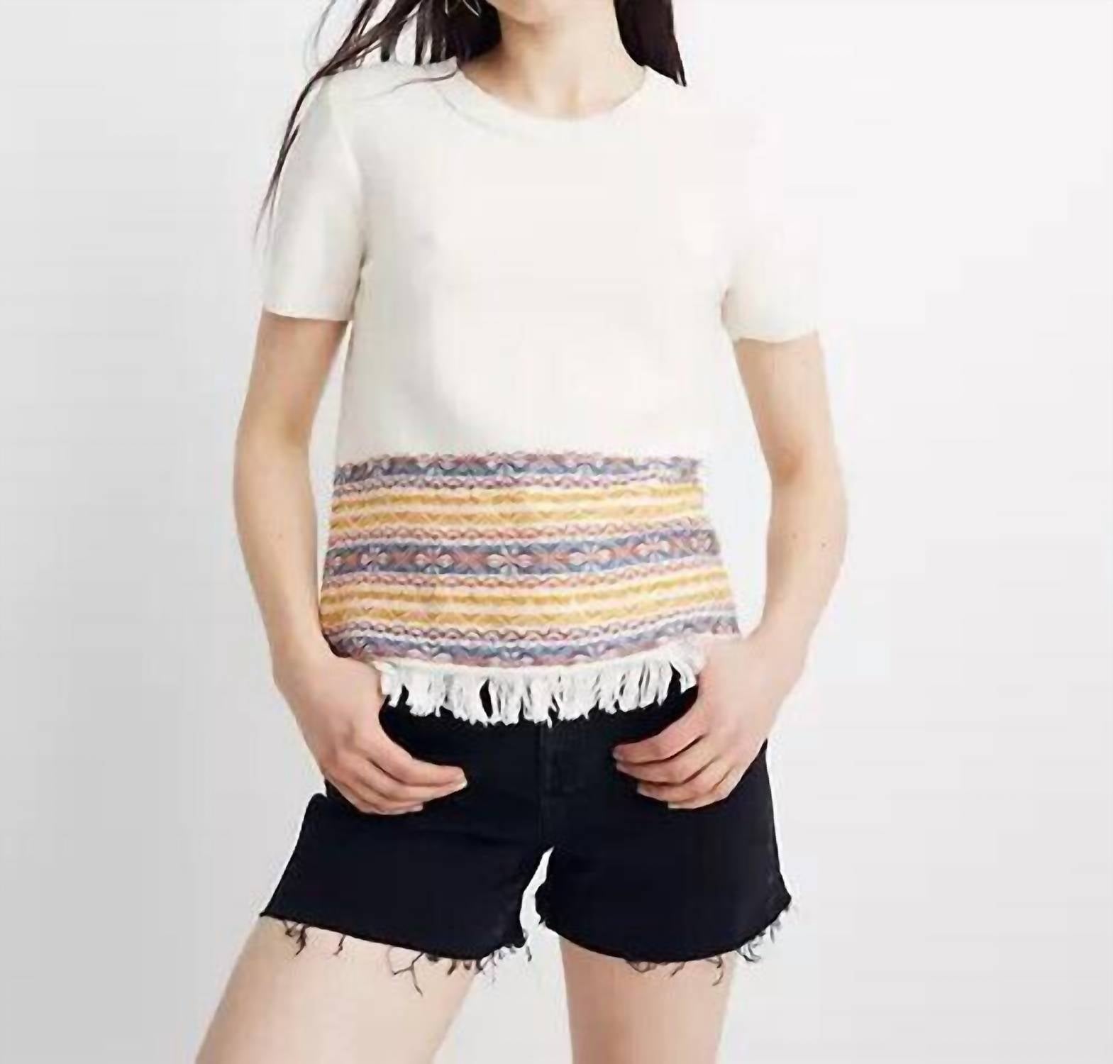 

Свитер с короткими рукавами и бахромой бежевого цвета Madewell