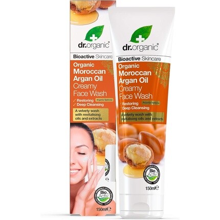 Крем для лица Dr Organic — Органическое марокканское масло для умывания с аргановым маслом, 150 мл