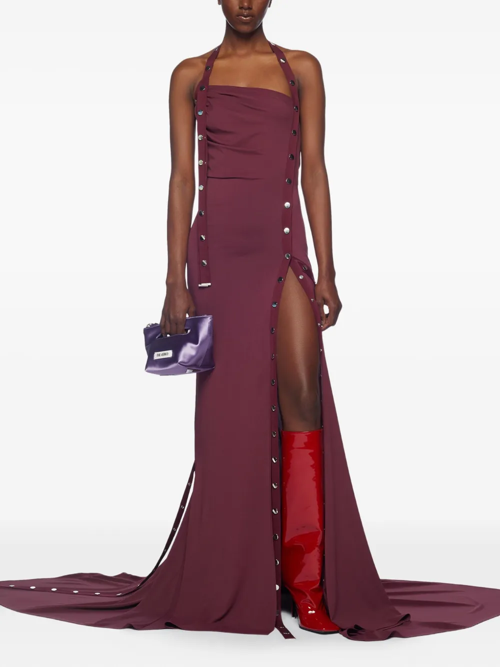 

Платье с воротником-хальтер и пуговицами The Attico, красный