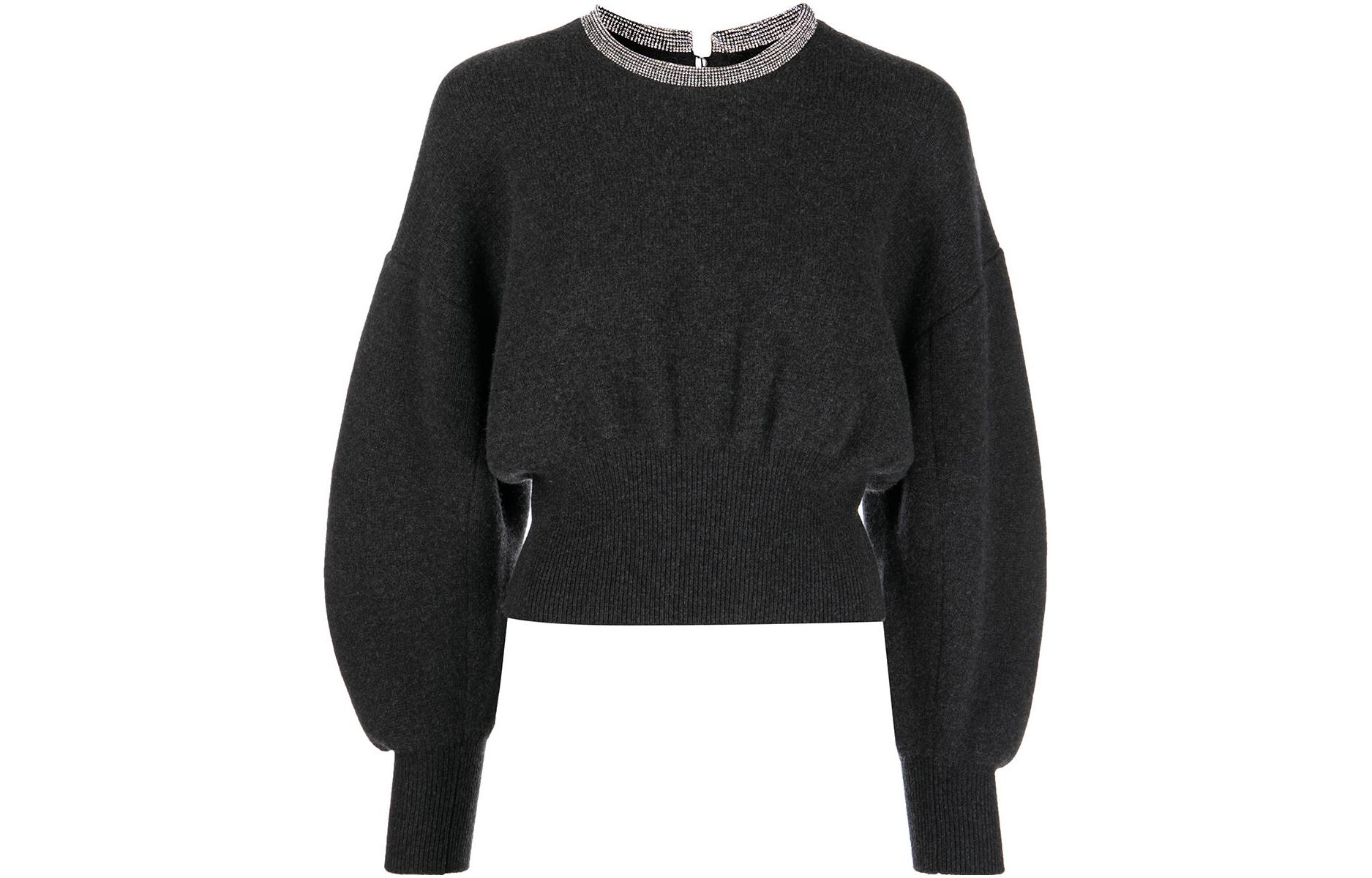 

Женский свитер с кристаллами, цвет древесный уголь, Alexander Wang, темно-серый