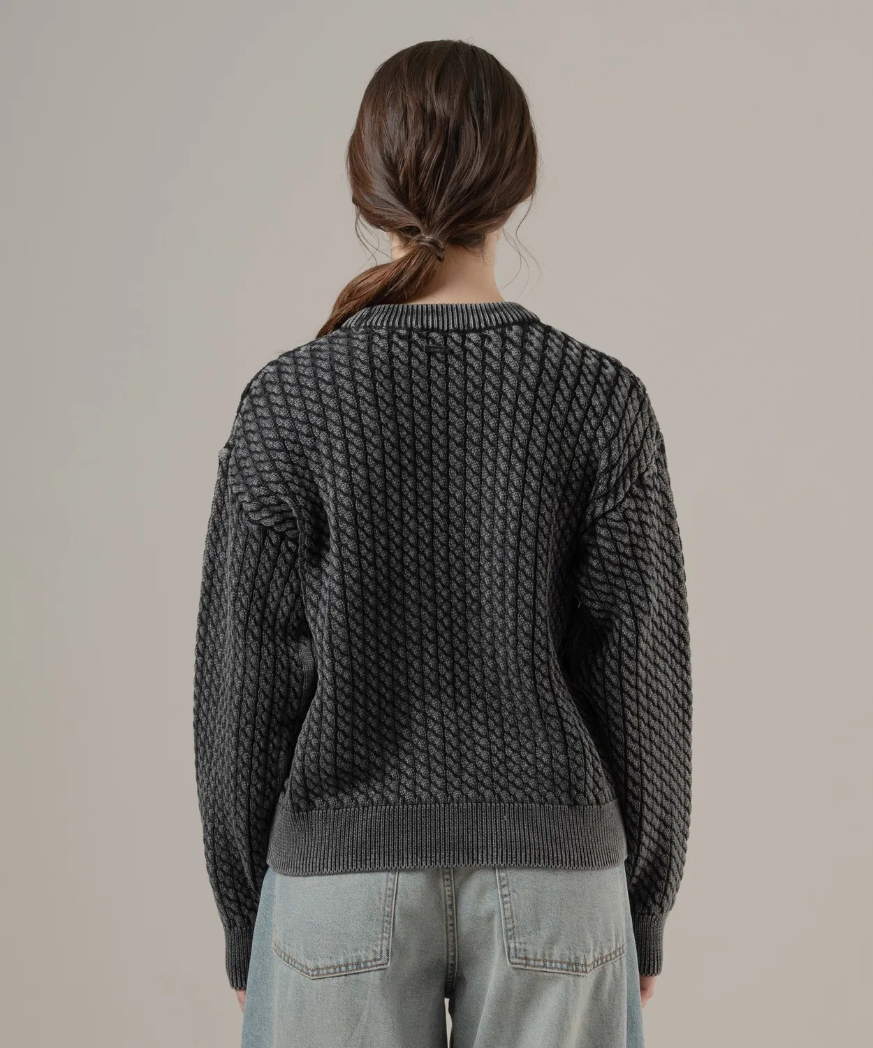 Свитер Levi's LEILAH кейбл-круговой вязаный, чёрный — фото 3