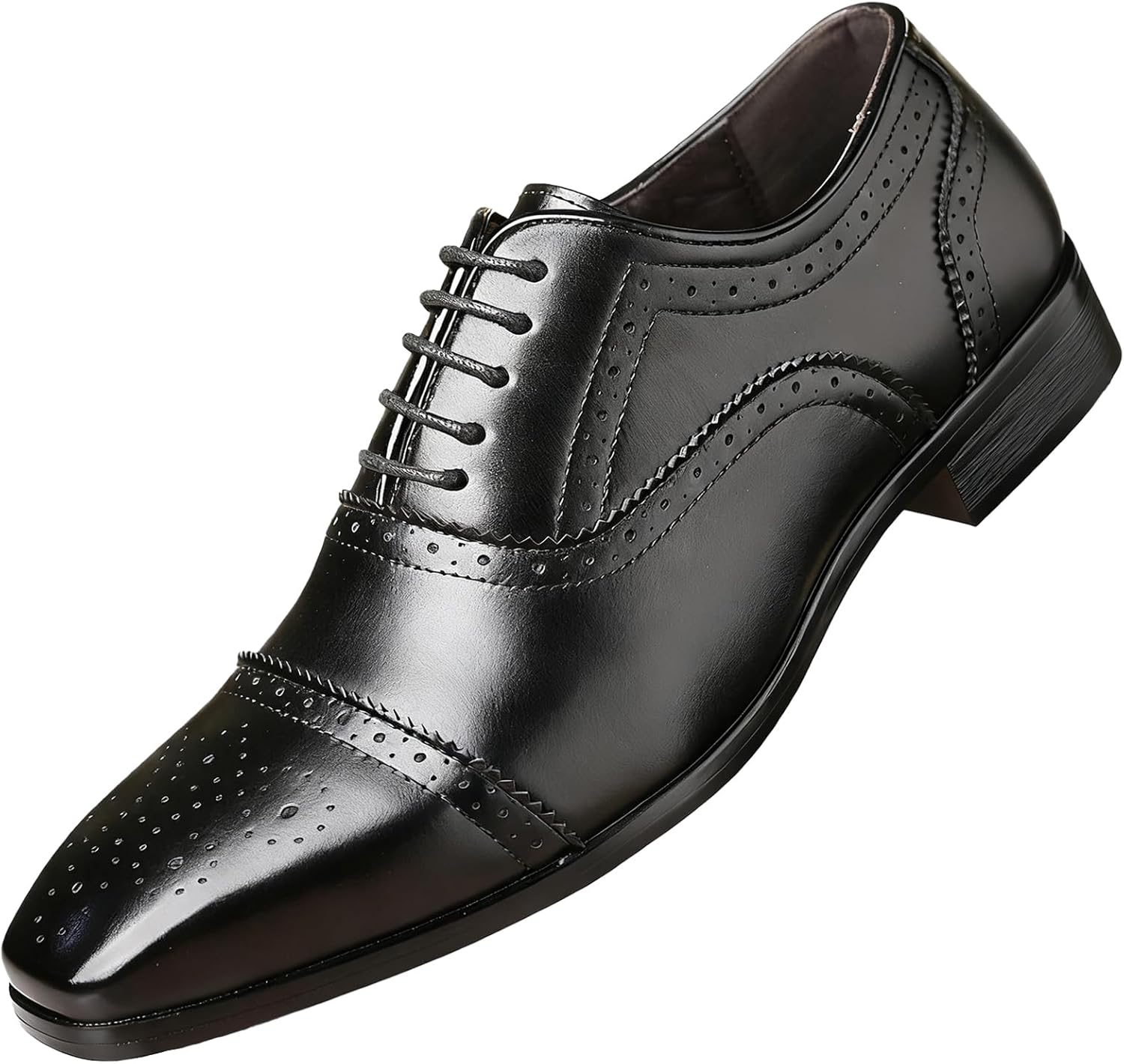 

Мужские кожаные оксфорды с закрытой шнуровкой, носок с перфорацией, удобный низкий каблук, классические деловые и свадебные туфли, модные оксфорды и дерби Qijozxn, черный