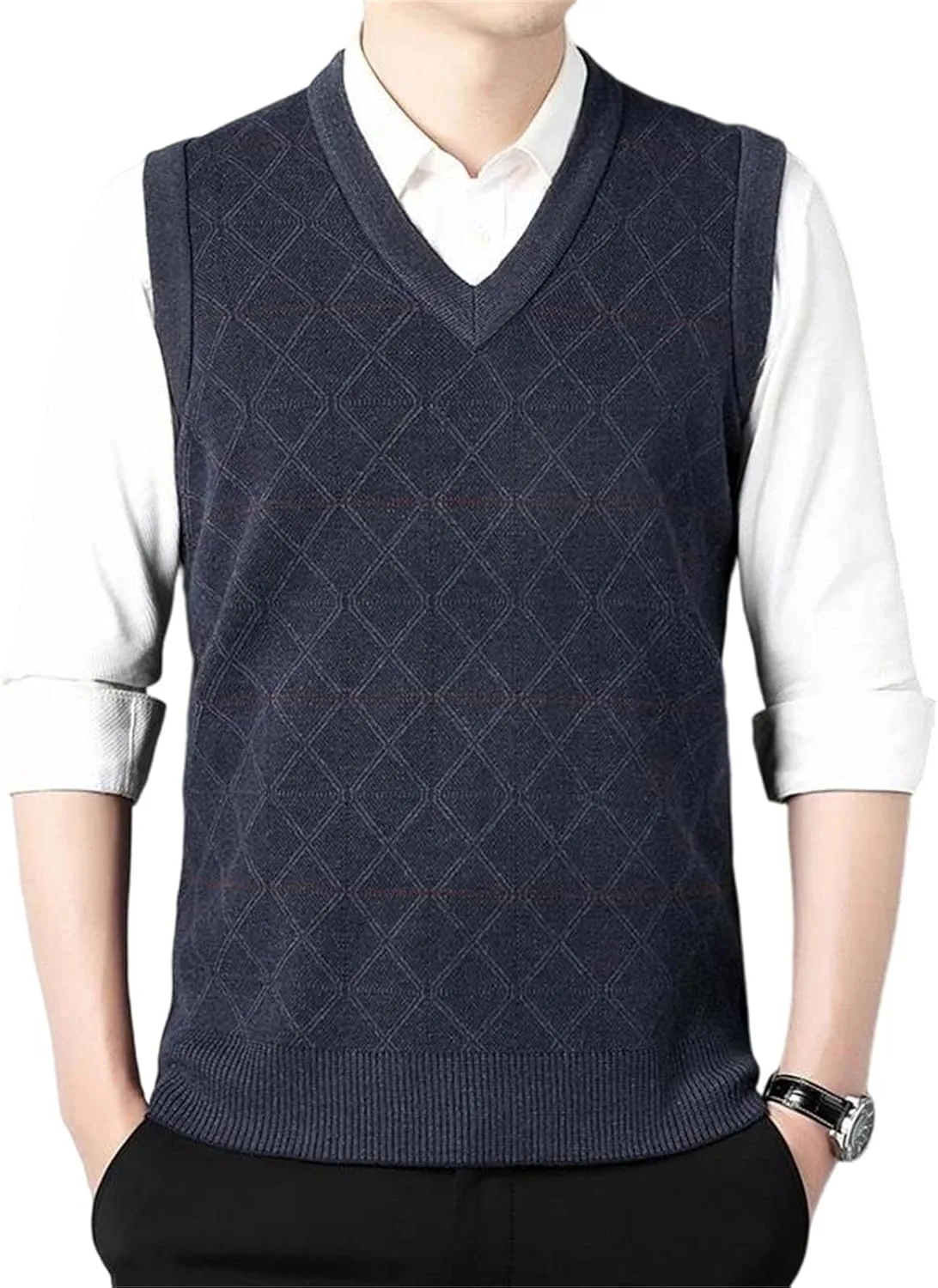 

Мужской утепленный вязаный джемпер с V-образным вырезом и коротким рукавом