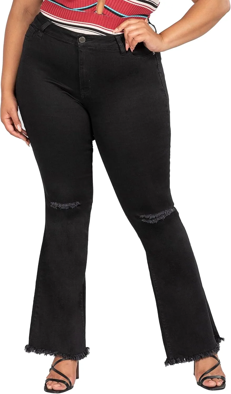 

YMI Women's Plus Size Distressed Super Flare Jeans