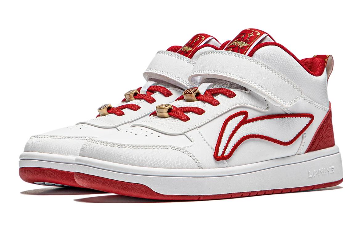 Li-Ning YOUNG синтетическая кожа комфортная амортизация отскок mid top детские скейтбординг кроссовки white red kids' — фото 4