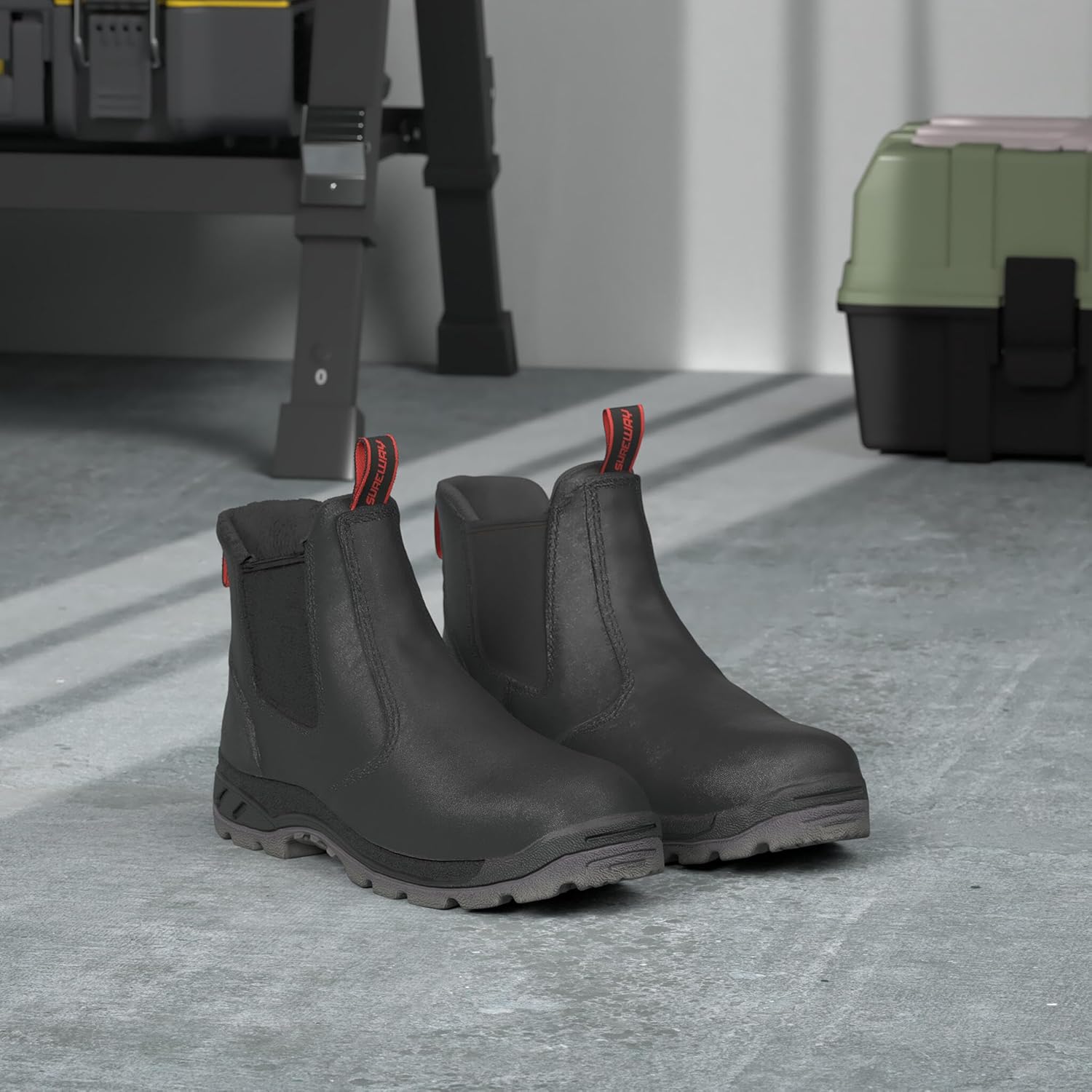 Мужские сапоги SUREWAY Slip-On, из цельной кожи, антистатические, водо- и противоскользящие, для пожарных, механиков, промышленного и строительного использования, черный — фото 2