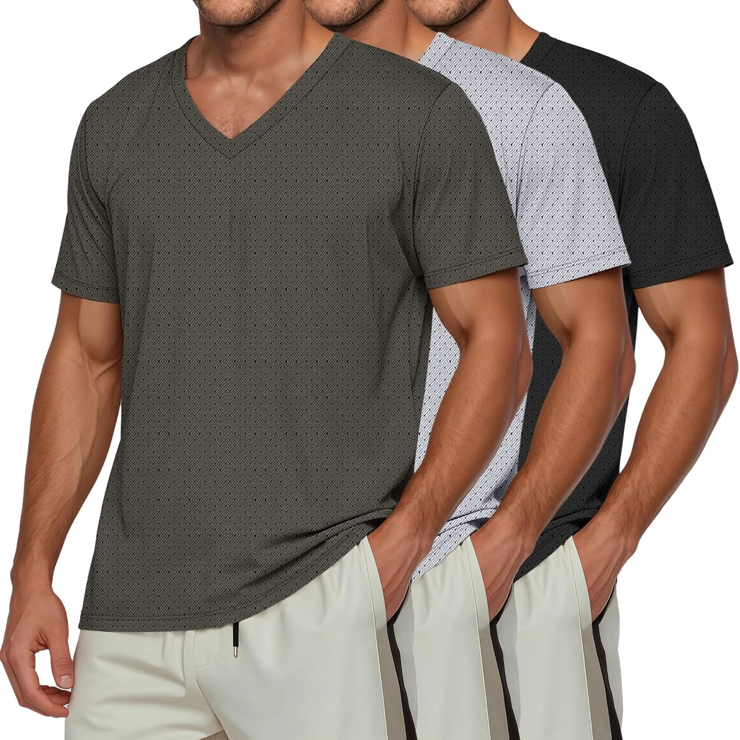 

Футболка Huukeay мужская V-образный вырез, влагоотводящая