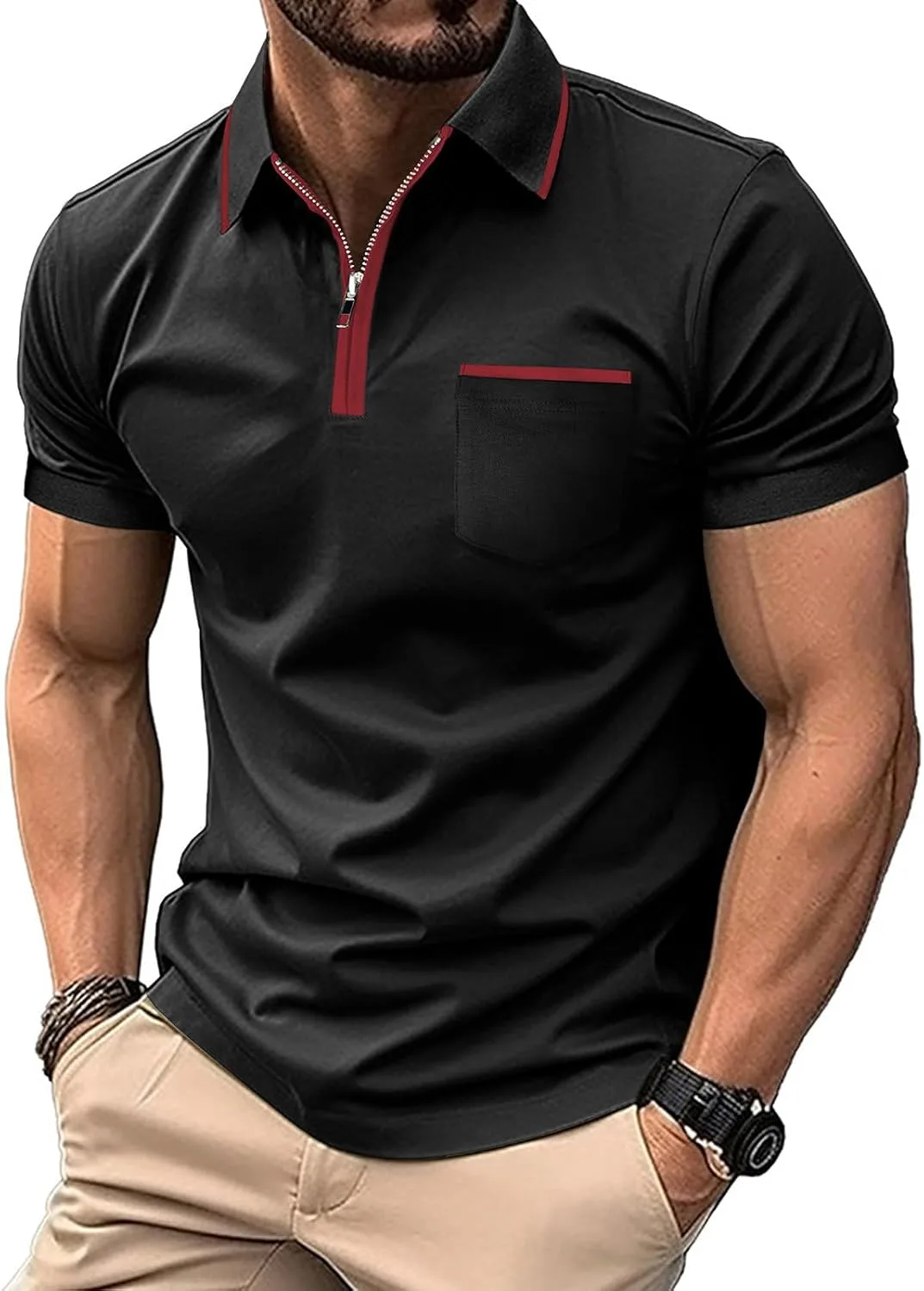 

Мужская футболка для гольфа с коротким рукавом и воротником на молнии