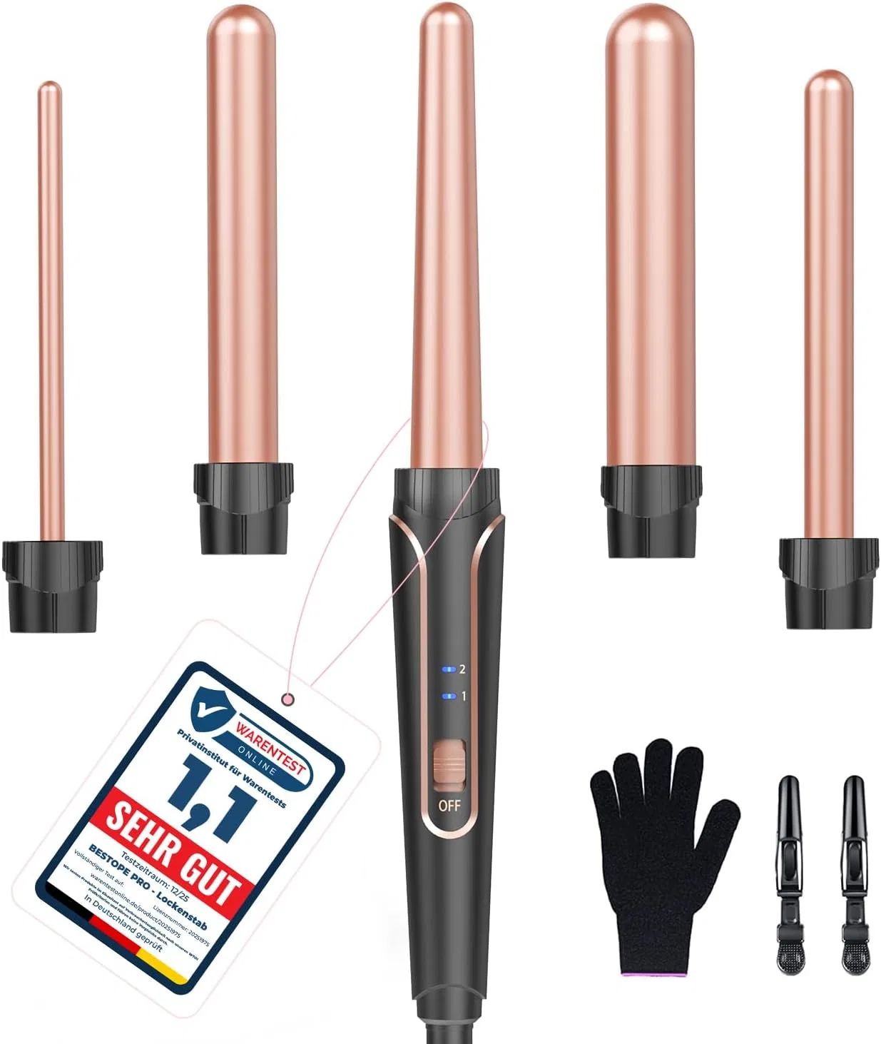 Набор из 5 плоек для завивки волос с керамическим покрытием Bestope Pro, 2-Rose Gold