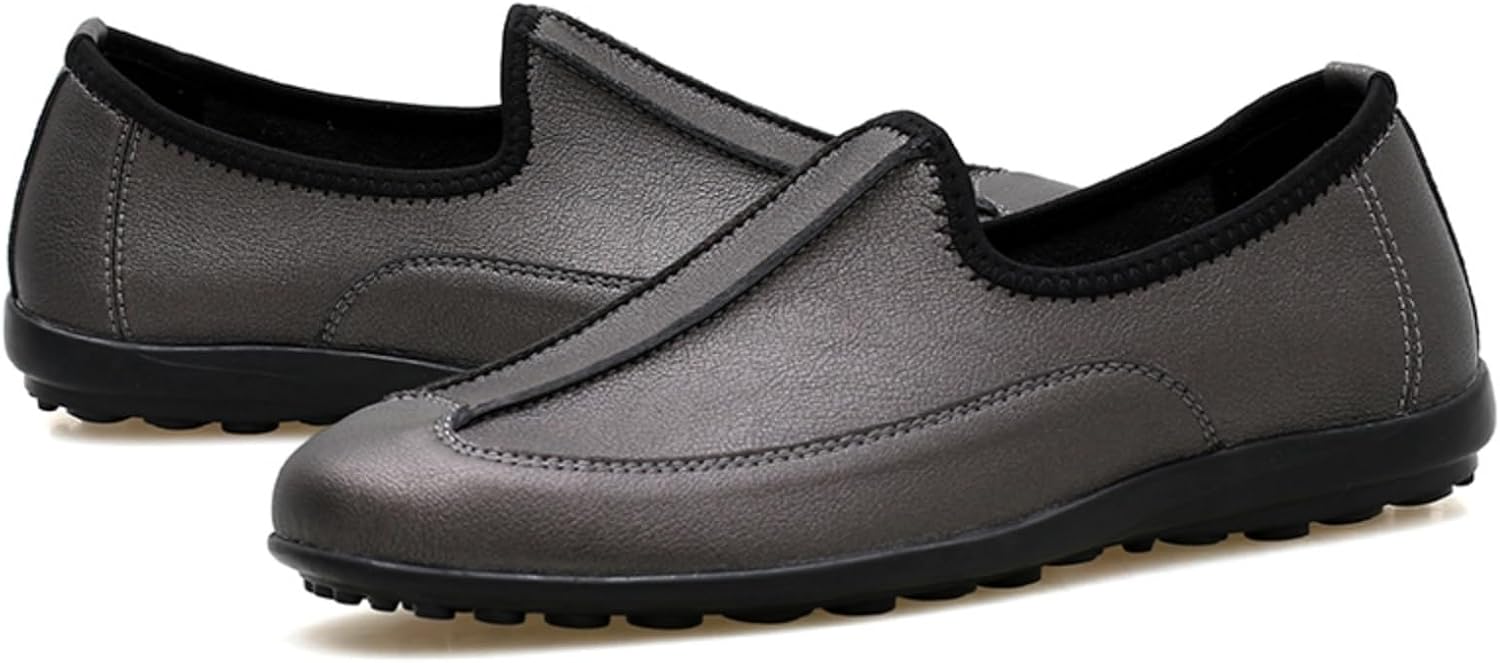 

Мужские кожаные повседневные туфли без шнурков- удобные и устойчивые к скольжению с дышащими стельками для ежедневной носки Kelibasi, серый