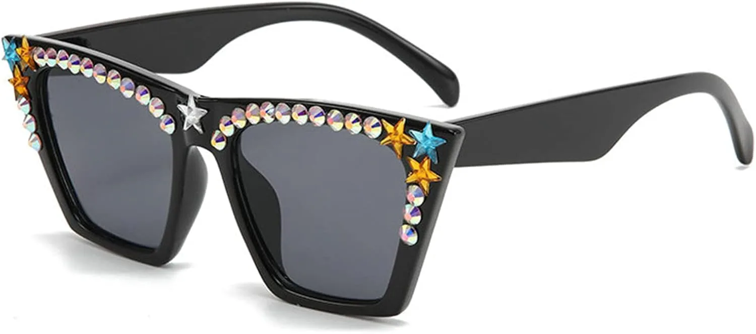 

Солнцезащитные очки Willochra в стиле ретро с блестящей оправой из кристаллов и бриллиантов, «кошачий глаз», стразами, модные очки для вечеринок, 2pcs-black&brown