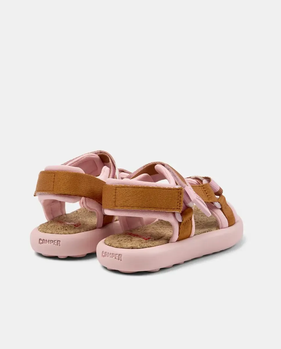 Открытые сандалии для девочек Pelotas Flota с подошвой из природного материала Camper, Rosa/Chocolate — фото 2