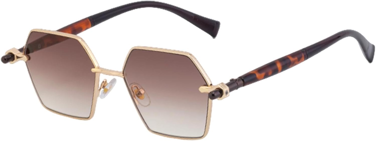 

Маленькие шестиугольные панк-солнцезащитные очки для женщин и мужчин, роскошные винтажные многоугольные очки для активного отдыха с защитой от УФ-излучения UV400 TVTBBVV, C3doublebrown