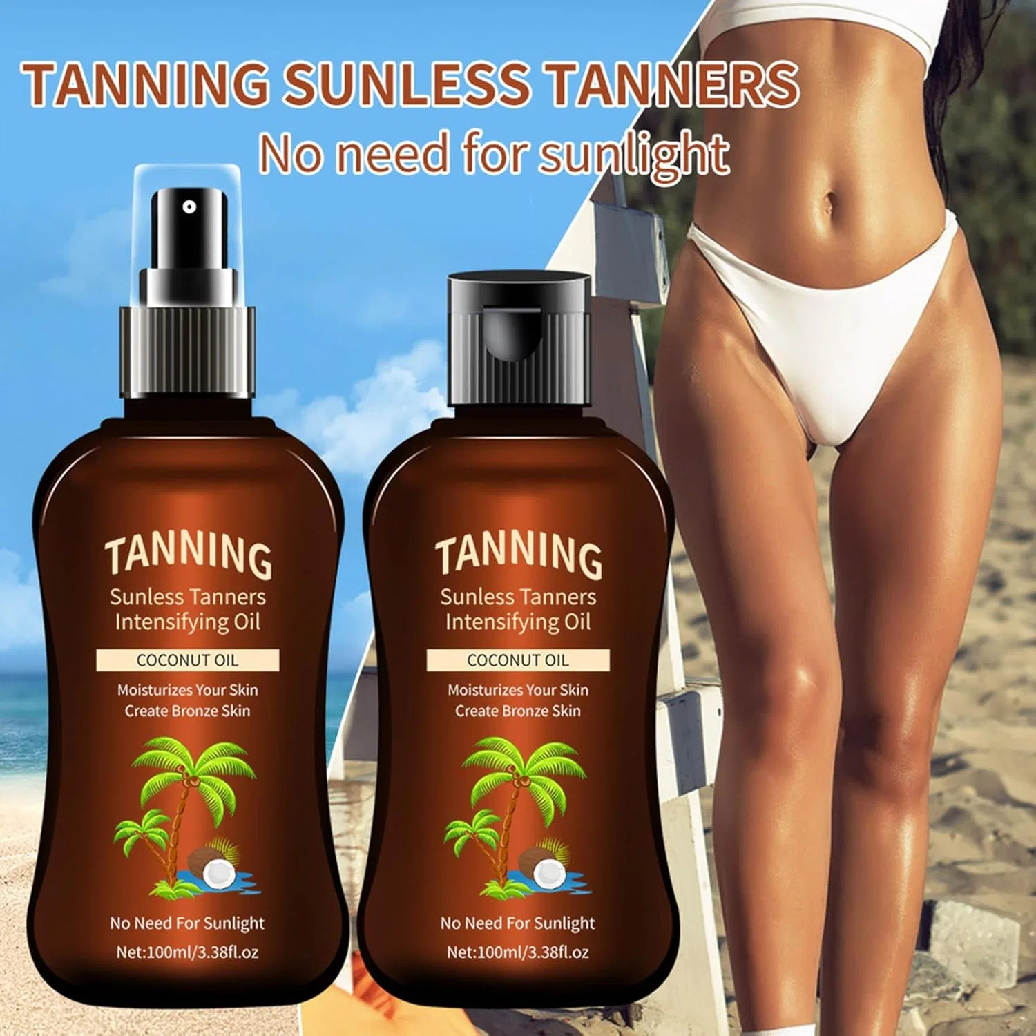 Масло для загара Tropical Sand-Free Hawaii Sun Oil Tanning Lotion для мужчин, 2 шт, 100 мл Generic — фото 3