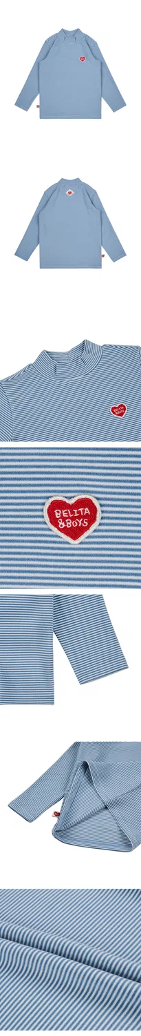 Детская футболка с высоким воротником в полоску с сердечками Bb светло-голубого цвета от Belita&Boys — фото 4