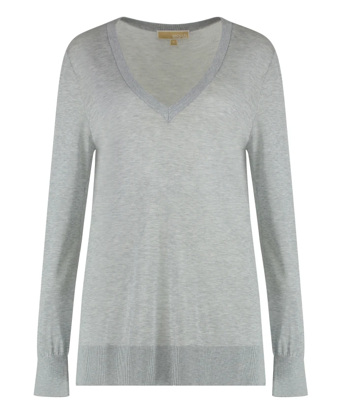 

Свитер с V-образным вырезом из смесовой шелковой ткани Michael Kors, серый