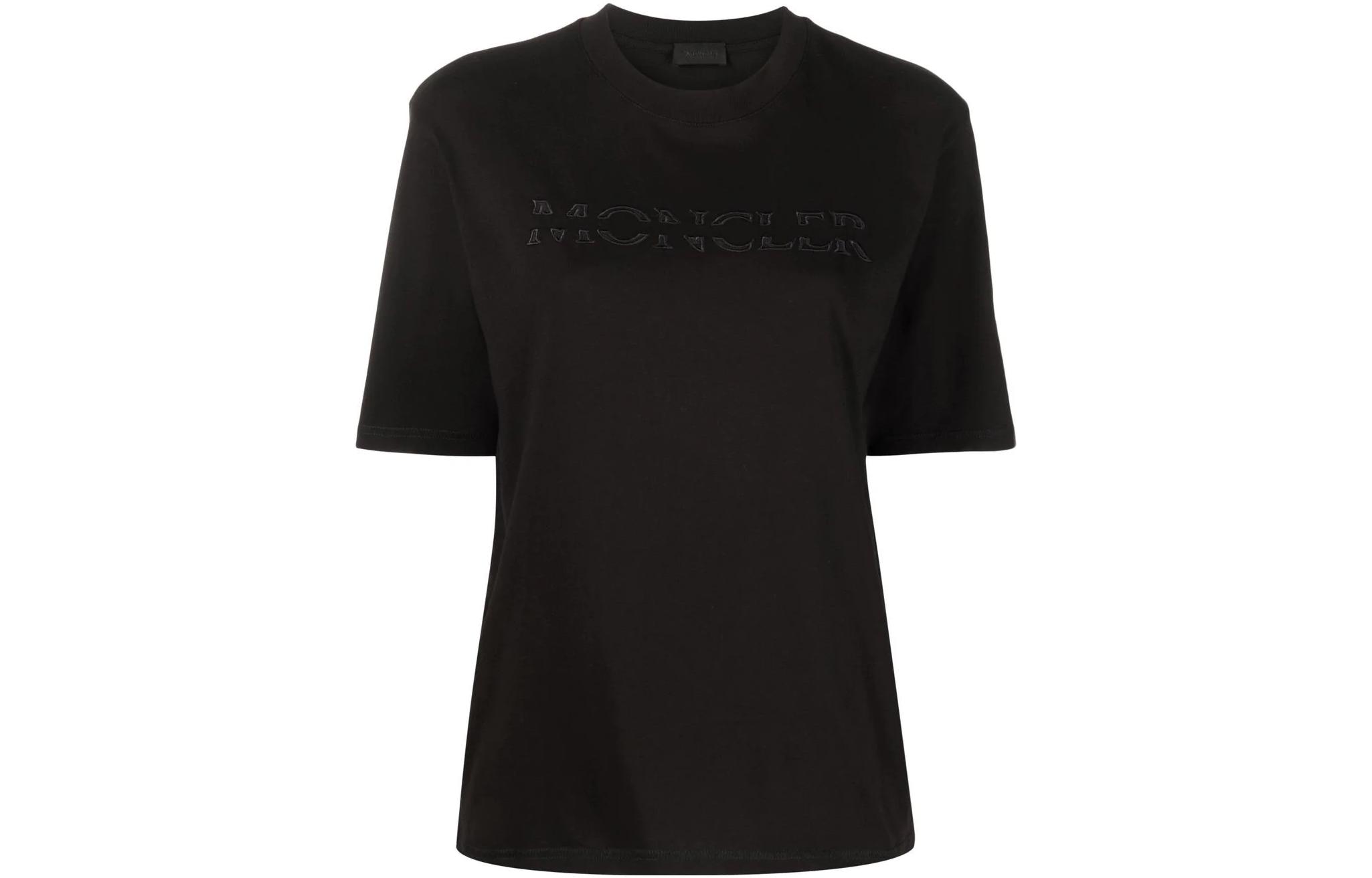 

Топ с круглым вырезом и вышитым логотипом Moncler, черный
